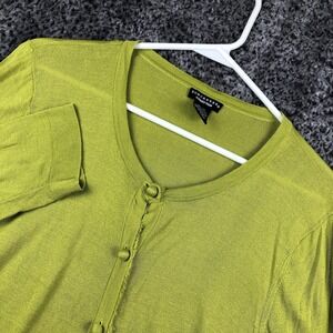 Doncaster Collection Sweater Womens Large Green 100% Silk Button Cardigan Knit